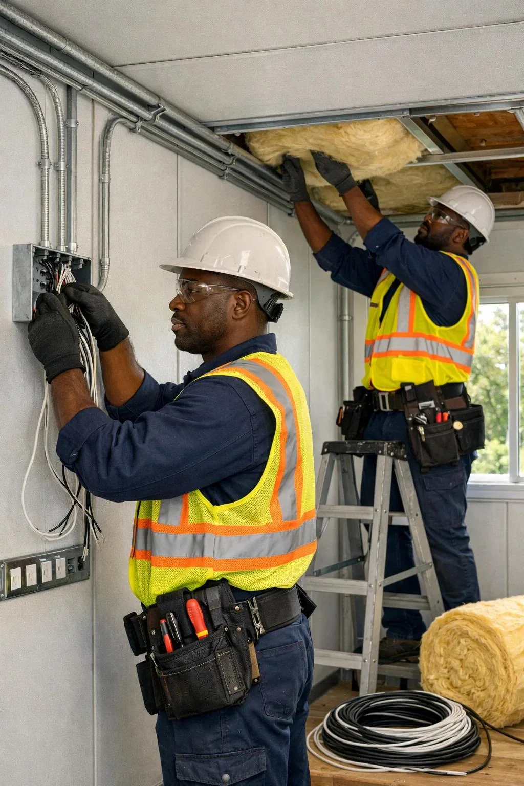 Technicians installing cabin systems