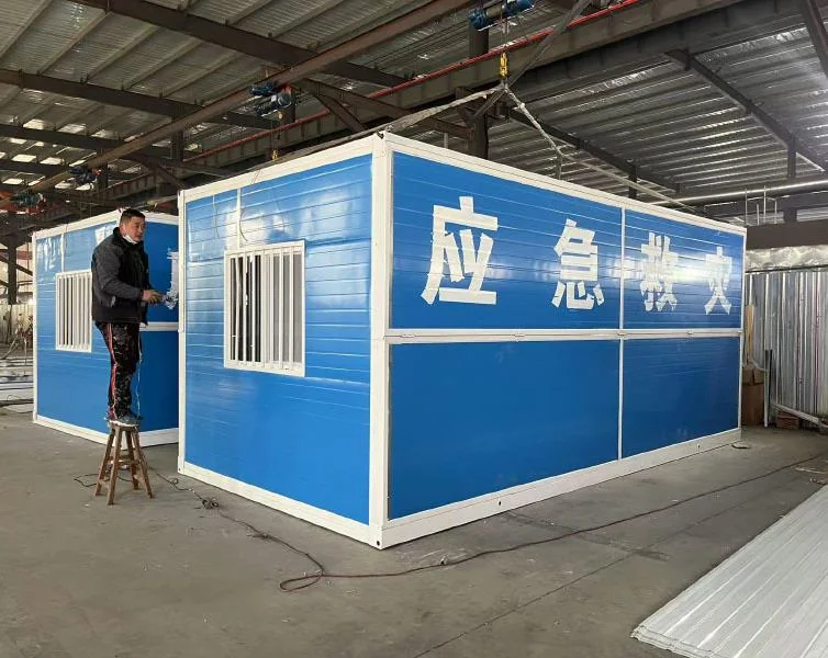 Blue folding cabin unit