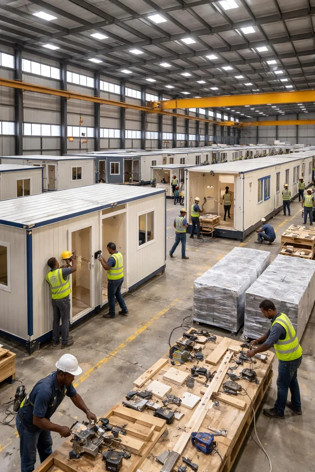 Porta cabins inside a modular fabrication facility